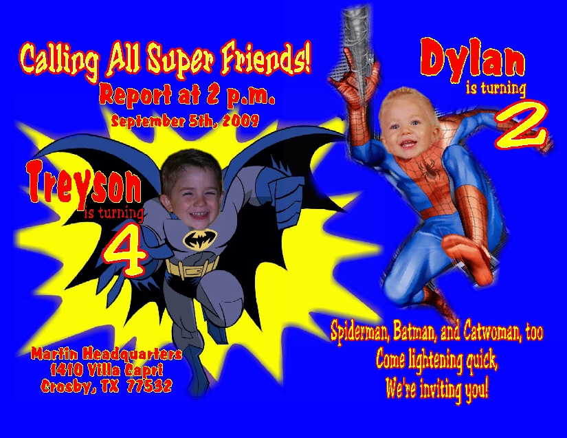 Batman & Spiderman Personalized Photo Birthday Invitations